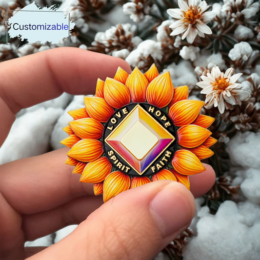 Personalized Sunflower Recovery Medallion Sobriety Coin with Serenity Message Love, Hope, Spirit & Faith Token Just for Today mysite