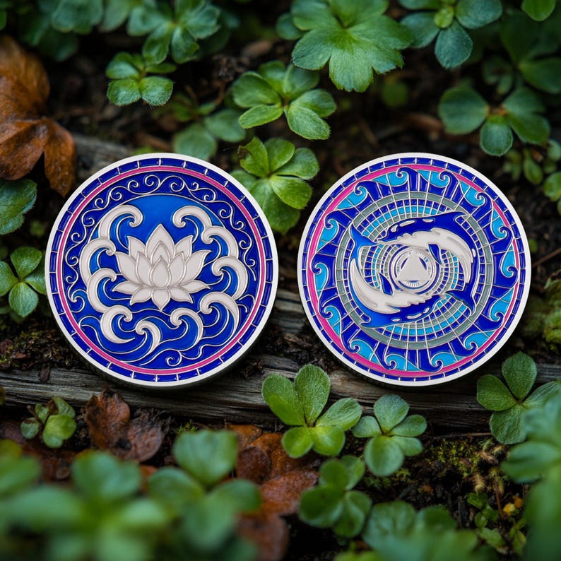 Personalized  Silver Dolphin Lotus Sobriety Coins mysite