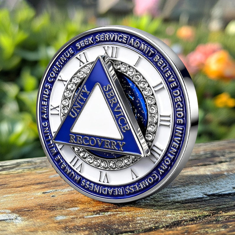 Personalized Rotating Triangle 12 Steps Sobriety Milestone Coin mysite