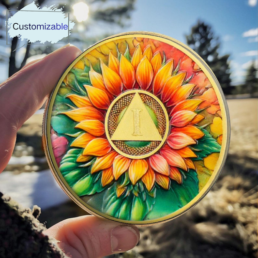 Personalized Sunflower Serenity Prayer Sobriety Coin Challenge Coin mysite