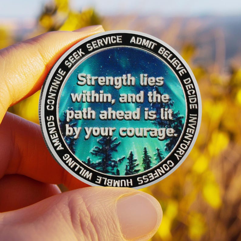 Personalized Recovery Triangle Forest Wolf One Day at a Time Sobriety Coin mysite