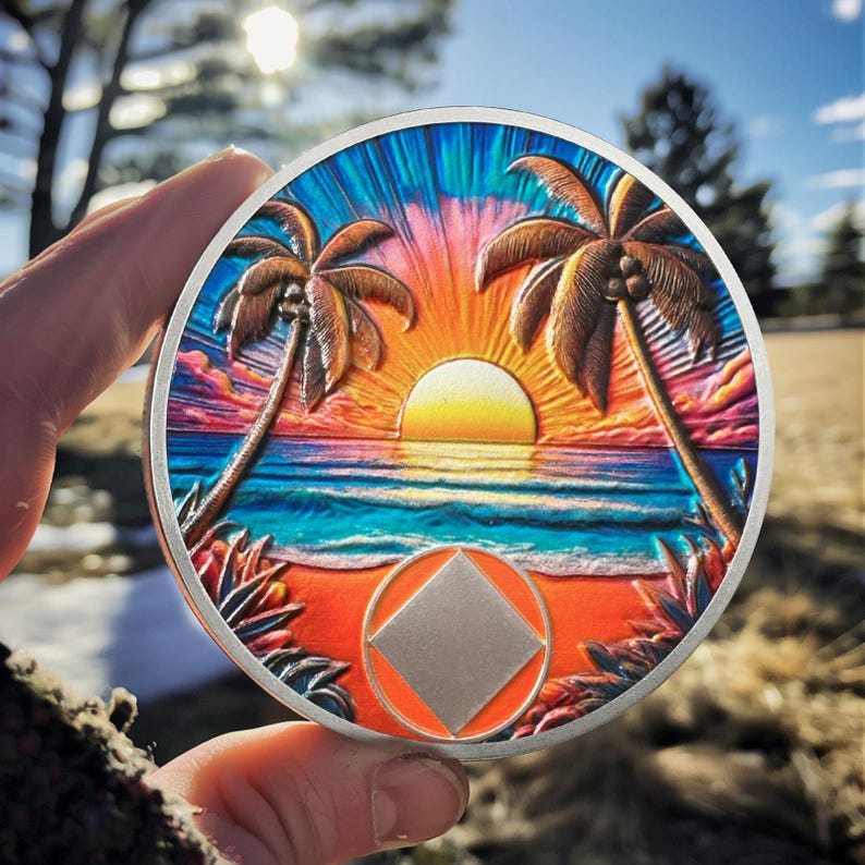 Personalized Beach Sunset Sobriety Coin mysite