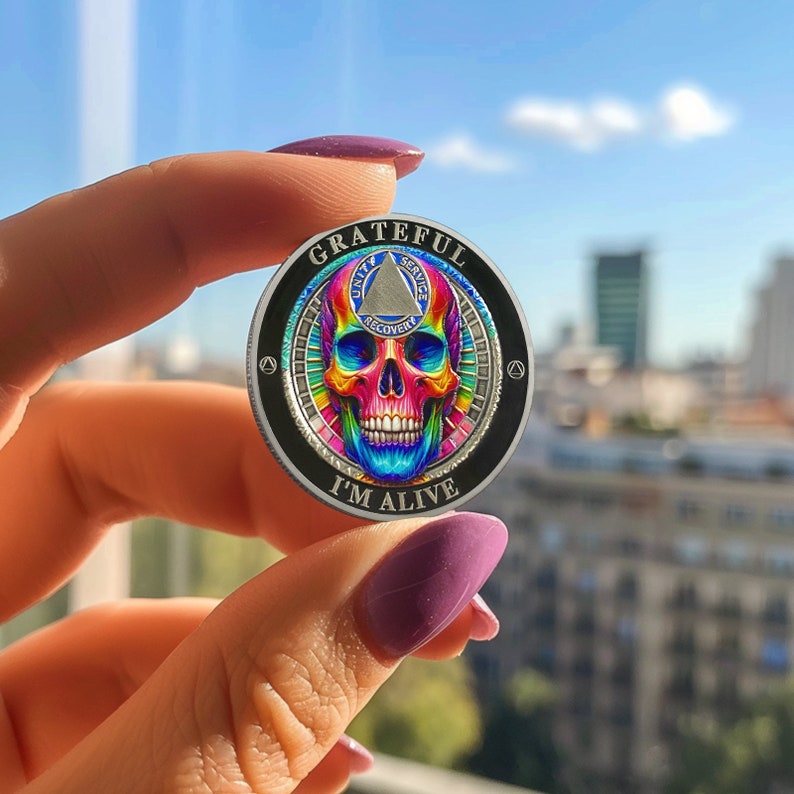 Personalized Rainbow Skull Sobriety Coin mysite