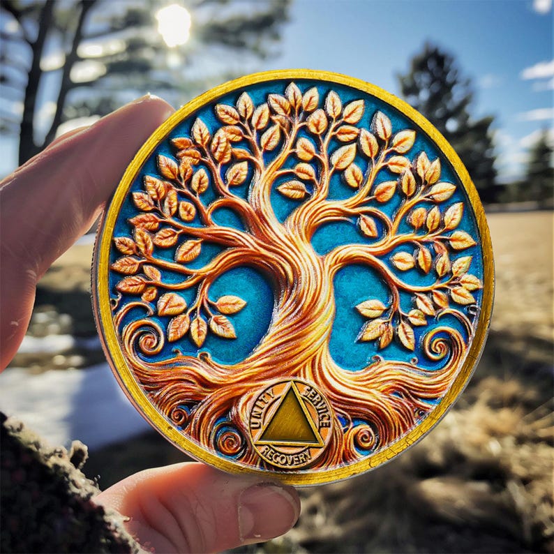 Personalized Recovery & Growth Tree of Life Sobriety Coin mysite