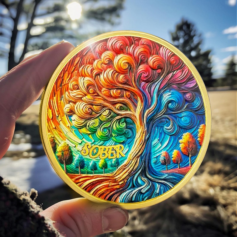 0-10 Year Artsy Oil Painting Recovery Addiction Tree of Life Sobriety Coin mysite