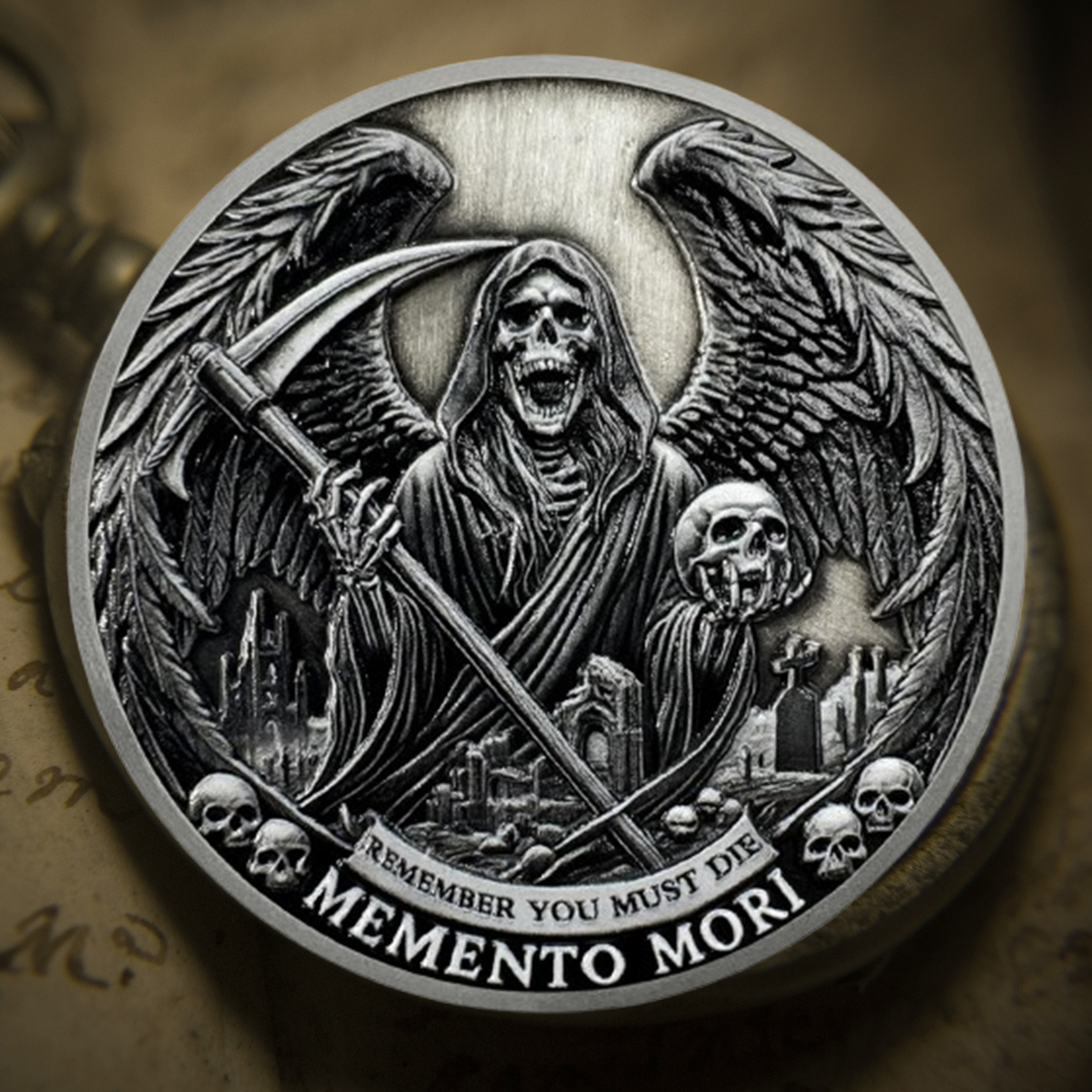Grim Reaper Memento Mori Skull Tree of Life Stoic Coin mysite