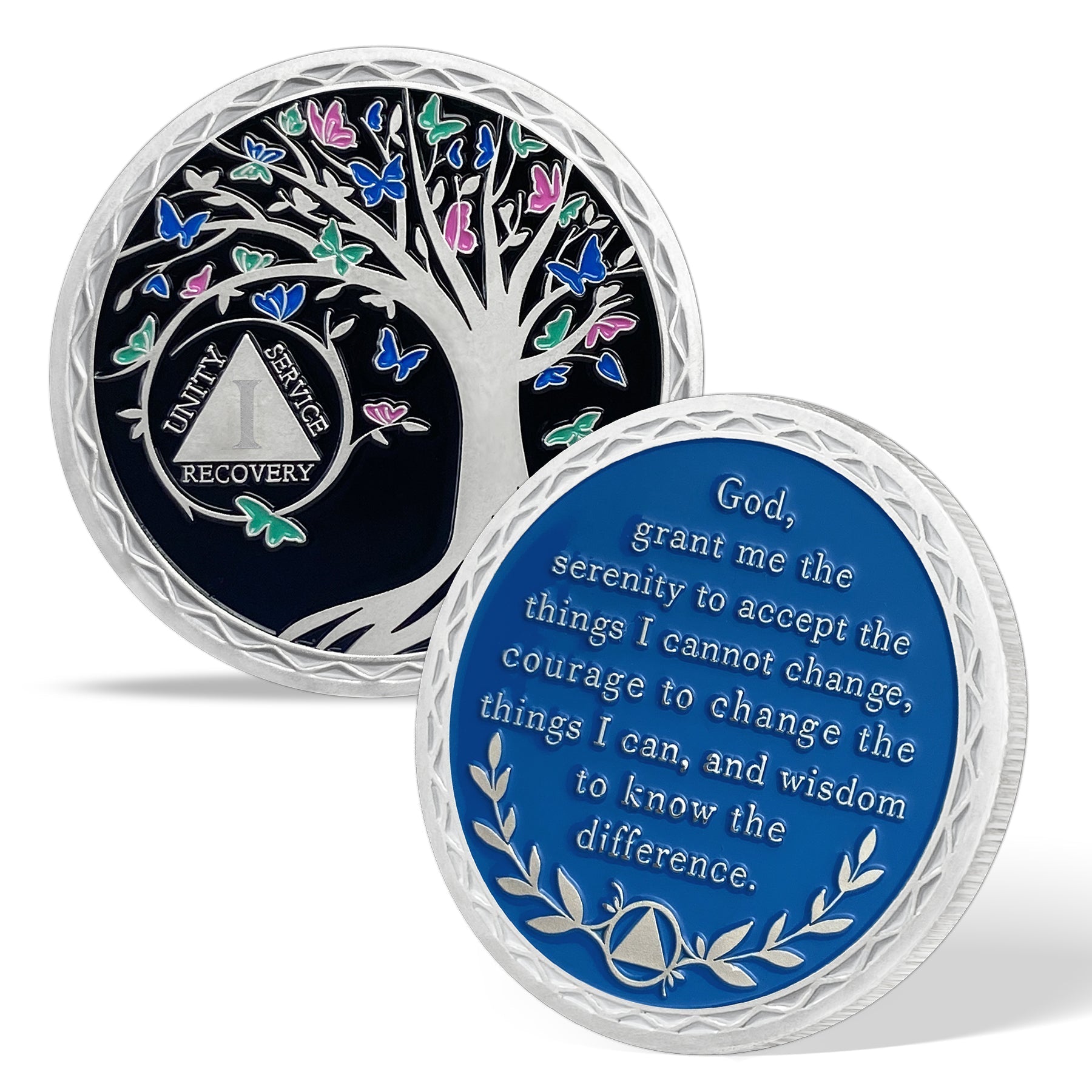 Personalized Butterfly Tree Recovery Sobriety Coin 3D Sliver AA Medallion Chip mysite