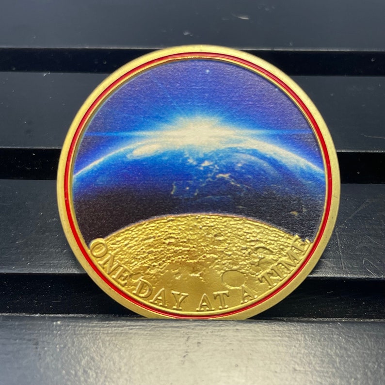 Universe Sun Moon Earth One Day at A Time Sobriety Coin mysite
