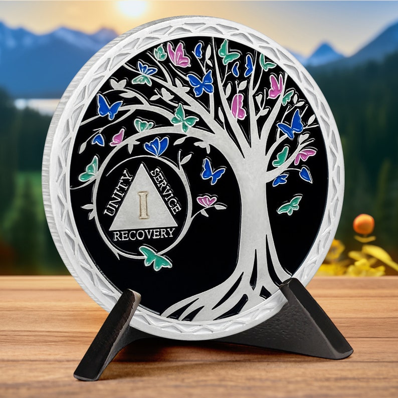 Personalized Butterfly Tree Recovery Sobriety Coin 3D Sliver AA Medallion Chip mysite