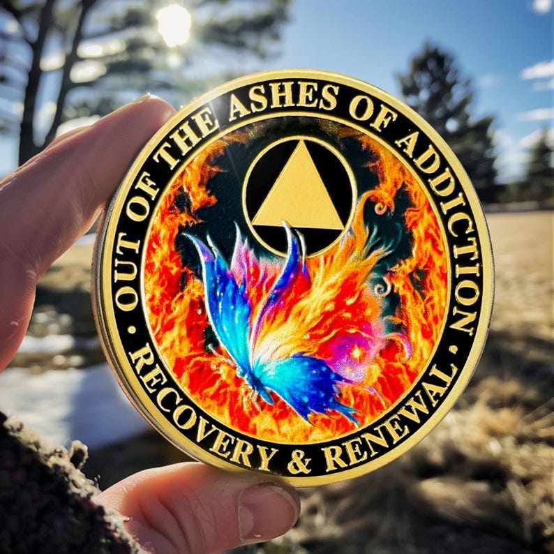 Personalized Butterfly in The Fire Sobriety Coin mysite