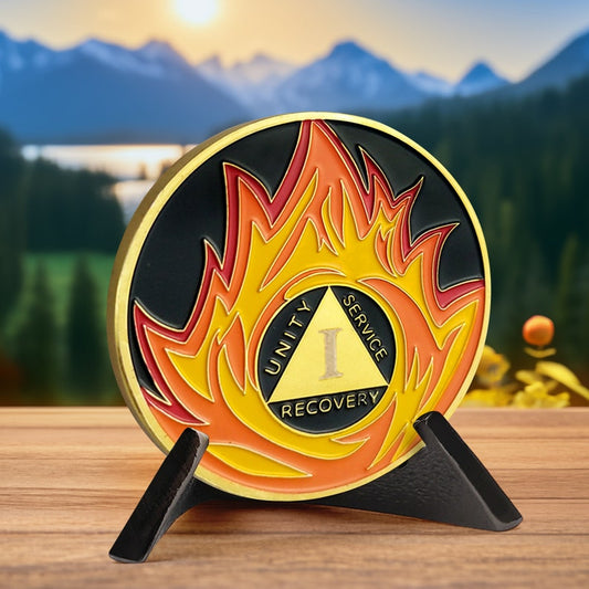 Flames Triangle 1 to 3 Year Recovery Sobriety Coin AA Chip mysite