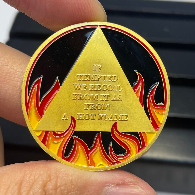 Flames Triangle 1 to 3 Year Recovery Sobriety Coin AA Chip mysite
