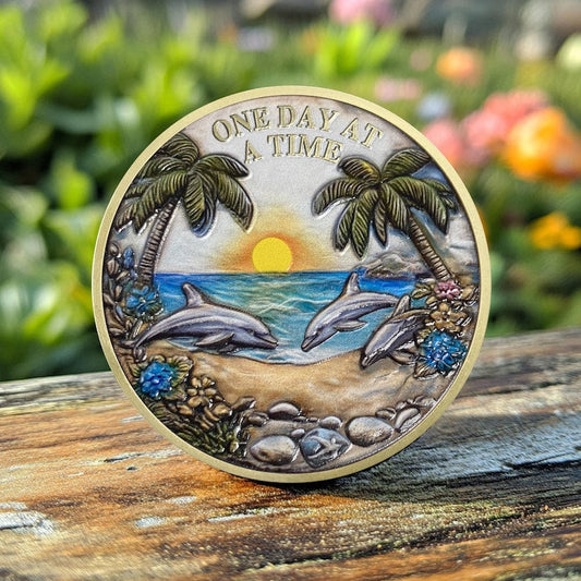 Recovery Addiction Sunset Beach Freedom Dolphins Sobriety Coin mysite