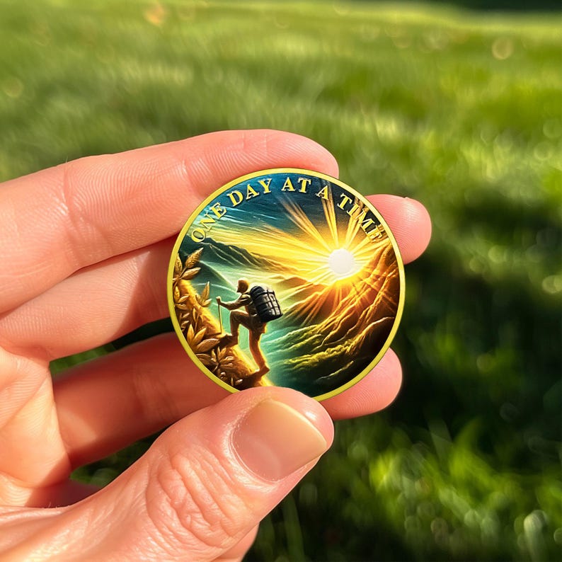 Original Hiking  One Day at A Time Sobriety Coin mysite