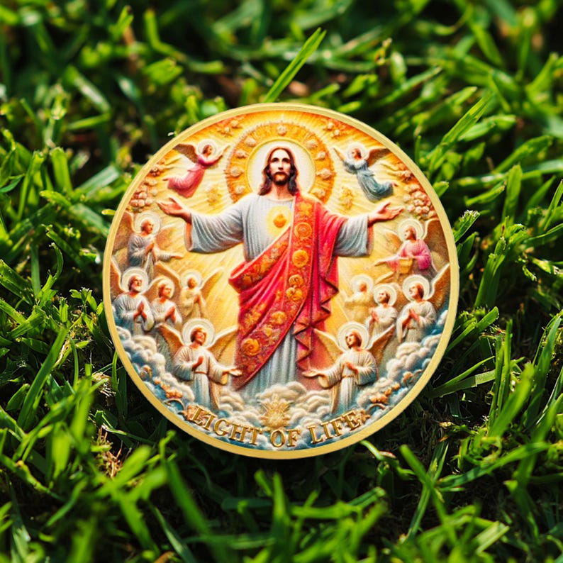 Light of Life Jesus Sacred Heart John 8:12 Bible Challenge Coin mysite