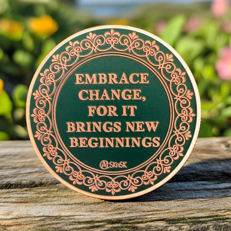 Brown Growing in Sobriety Tree of Life Embrace Change Coin mysite