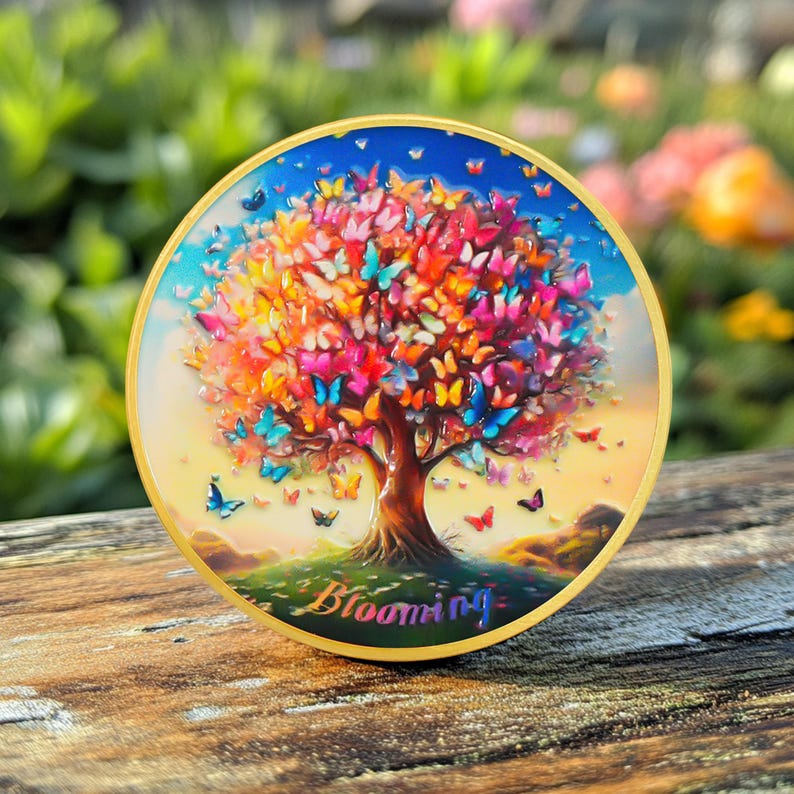 Blooming Tree of Life Colorful Recovery Butterfly Sobriety Coin mysite