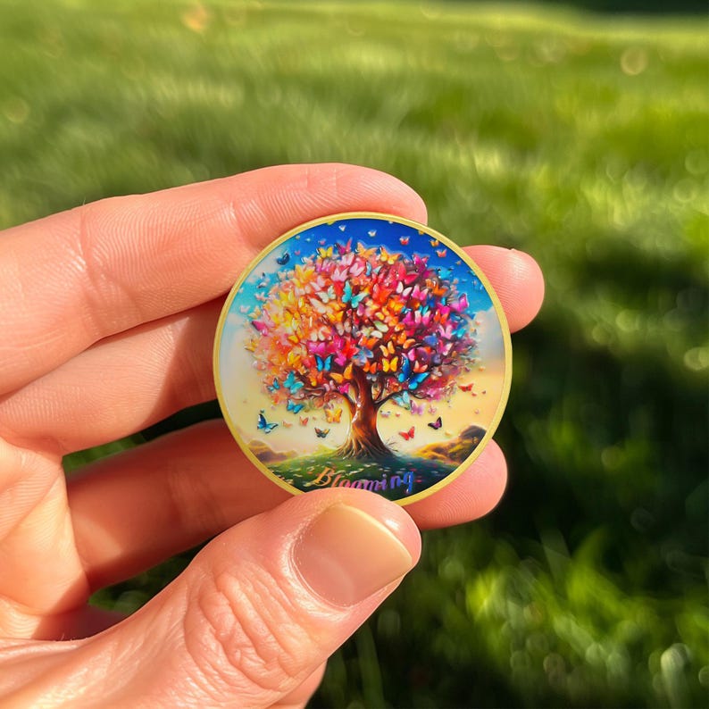 Blooming Tree of Life Colorful Recovery Butterfly Sobriety Coin mysite