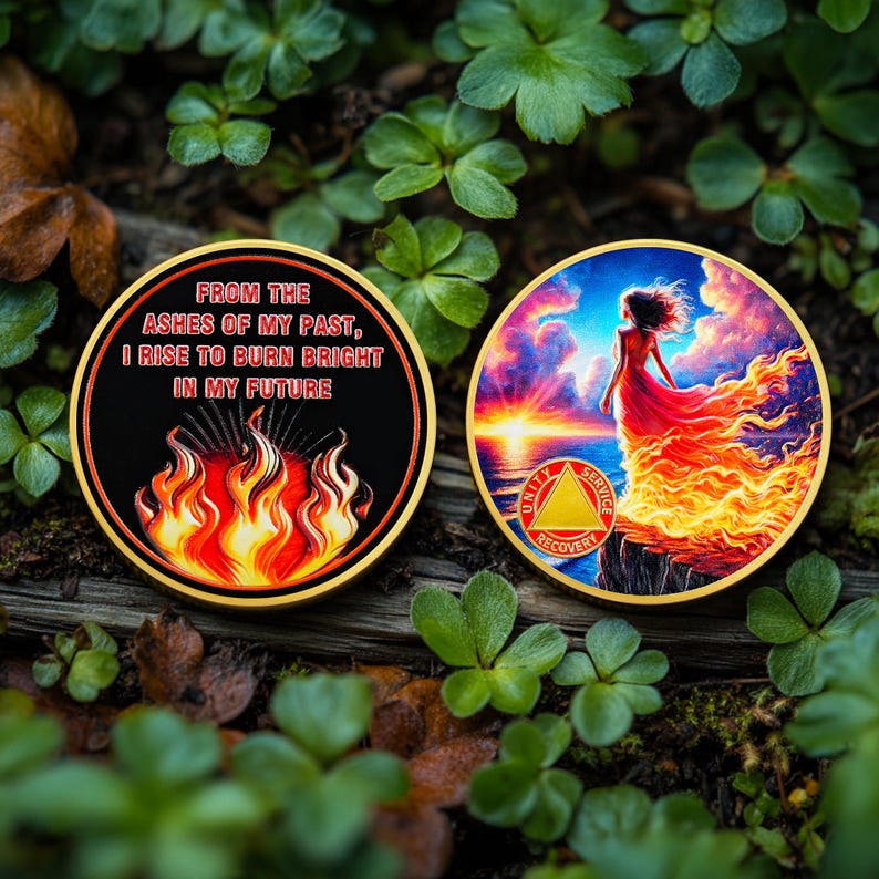 Personalized Rising from The Ashes One Year Reborn Fairy Sobriety Coin mysite