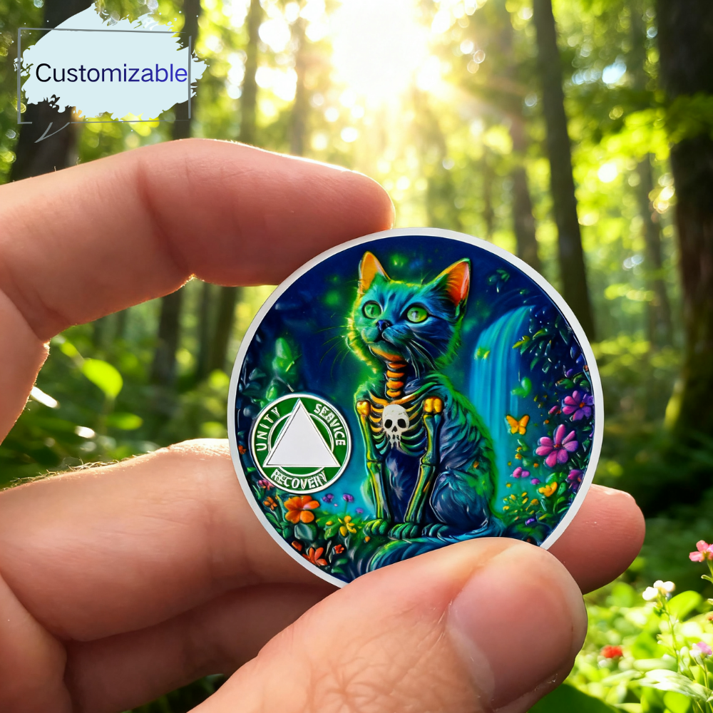 Personalized Glow Forest Cat Sobriety Coin mysite