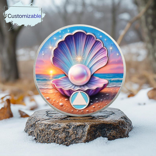 Personalize Purple Shell Pearl Sobriety Coins mysite