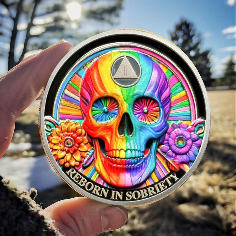 Personalized Double Flower Black Butterfly Sobriety Coin mysite