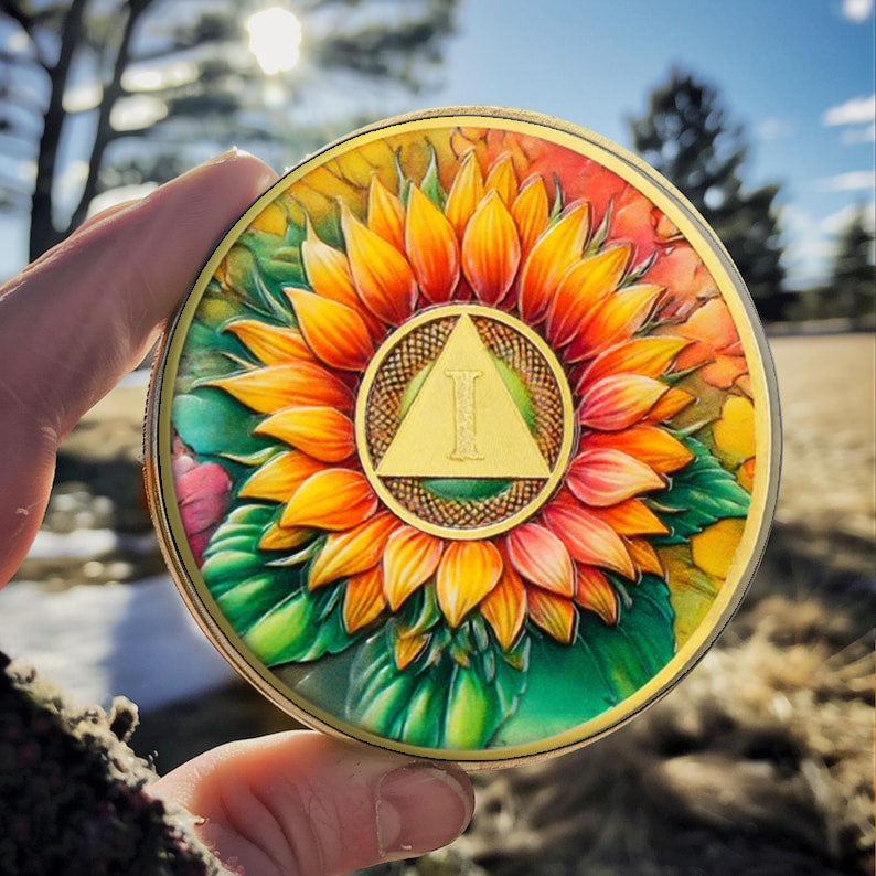 Personalized Sunflower Serenity Prayer Sobriety Coin Challenge Coin mysite