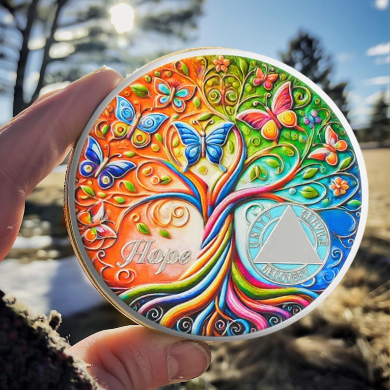 Personalized Tree of Life Golden Hope Sobriety Coin mysite