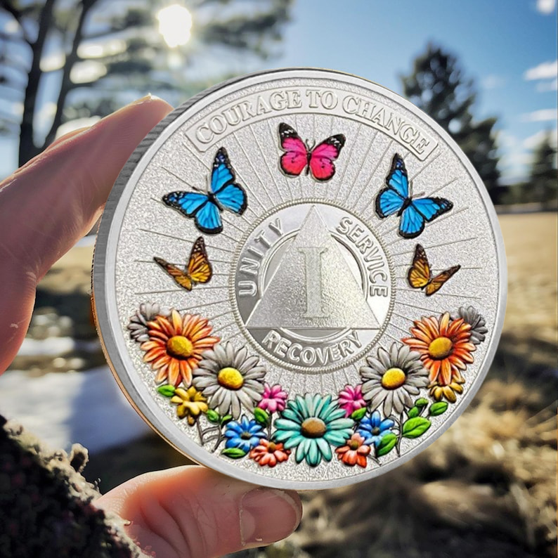 Personalized Recovery Colorful Sunflower Sobriety Coin mysite