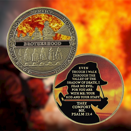 Firefighter Challenge Coin A Thin Red Line Prayer Psalm 23:4 Brotherhood Badge mysite