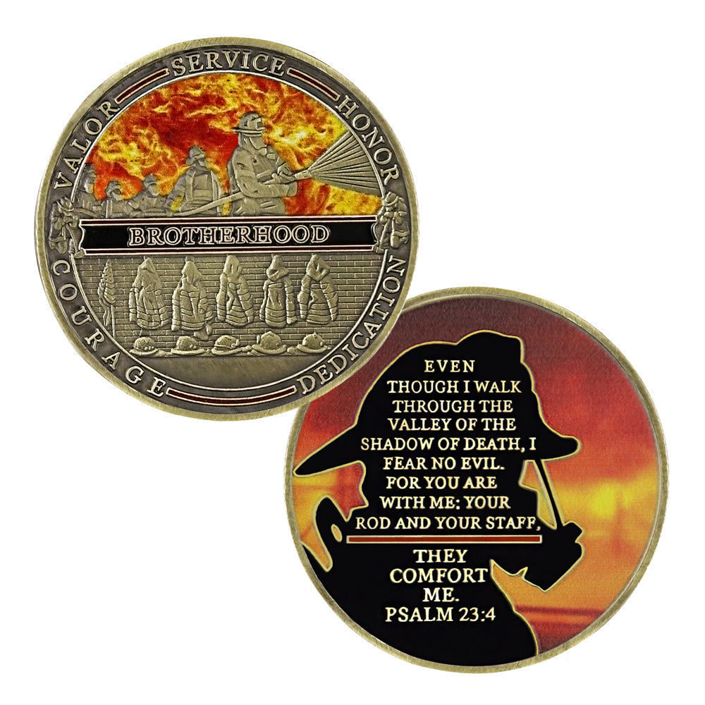 Firefighter Challenge Coin A Thin Red Line Prayer Psalm 23:4 Brotherhood Badge mysite
