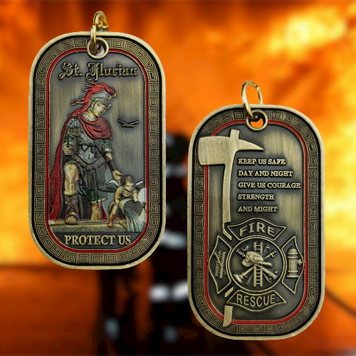 Saint Florian firefighter Prayer Challenge Coin Dog Tag mysite