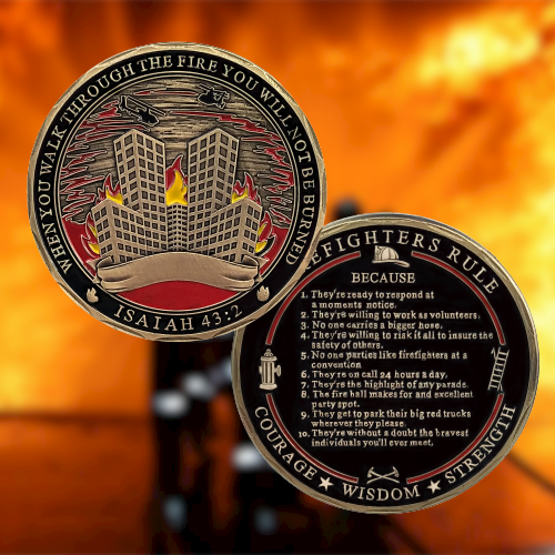 Firefighters Rule Challenge Coin ISAIAH 43:2 Firemans Medallion mysite