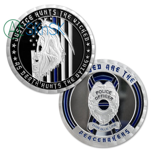 US Police Thin Blue Line Justice Death Challenge Coin mysite