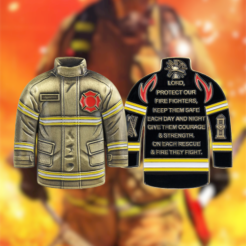 Firefighter Uniform Gear Shape Challenge Coin Fireman's Prayer Collectible Chip mysite