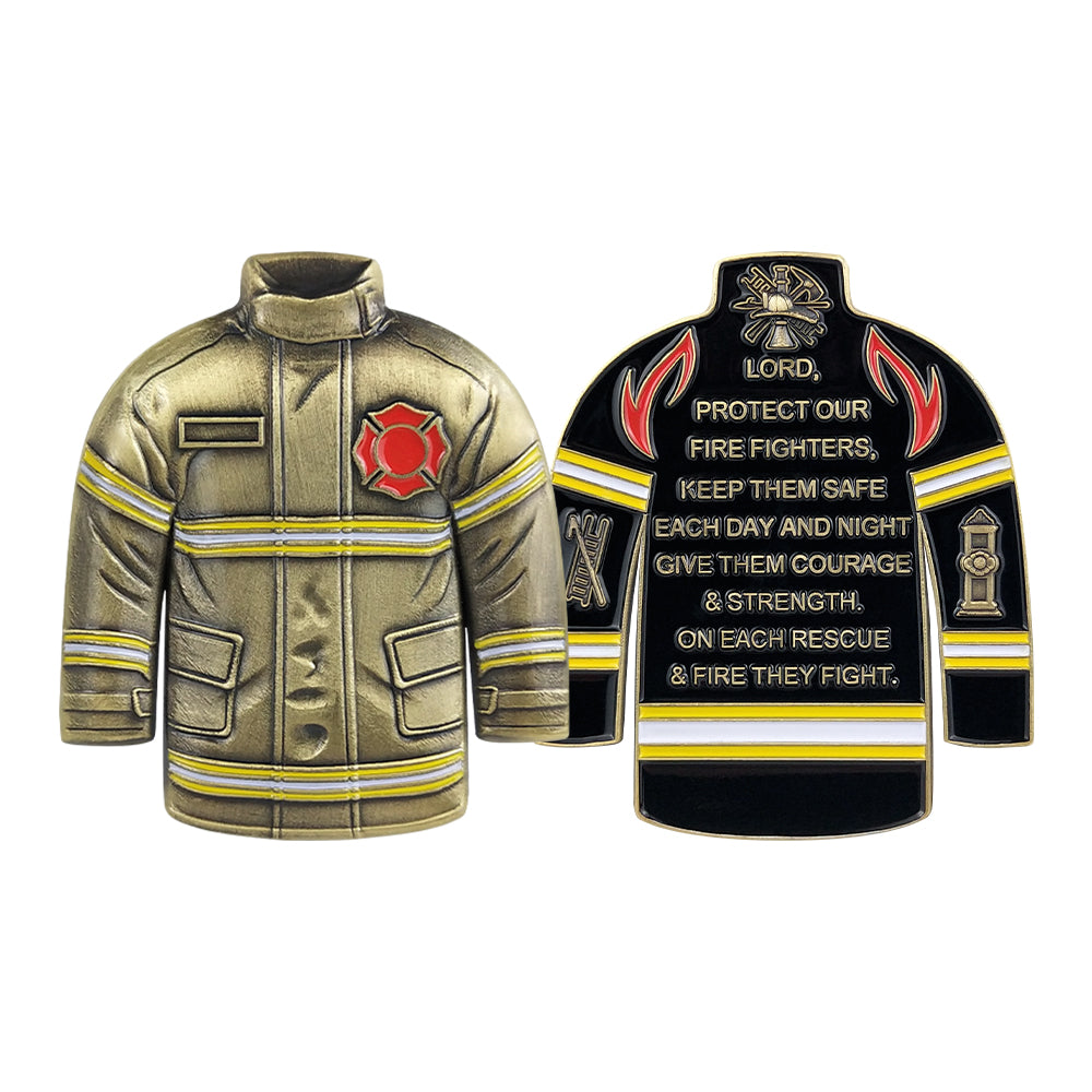 Firefighter Uniform Gear Shape Challenge Coin Fireman's Prayer Collectible Chip mysite