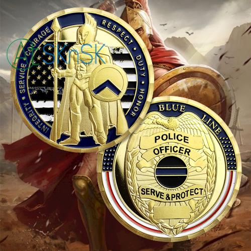 Thin Blue Line Shield Police Officer Challenge Coin mysite