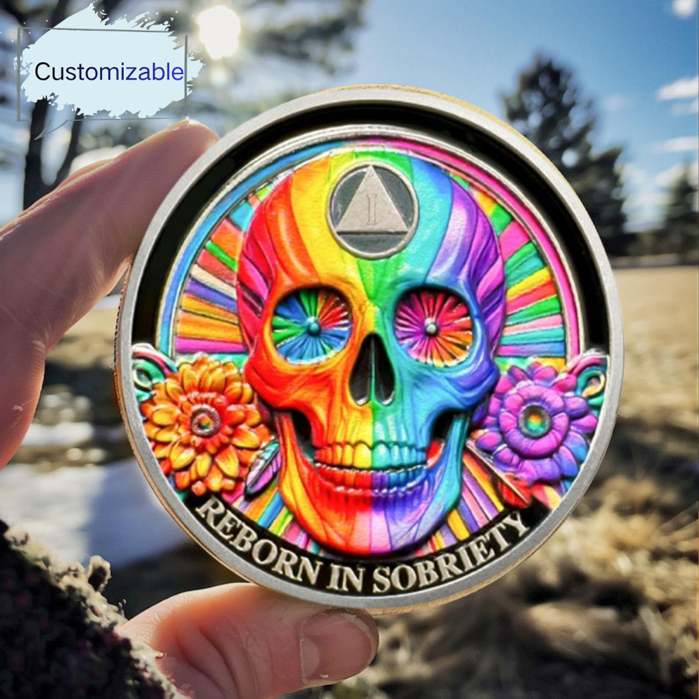 Personalized Double Flower Black Butterfly Sobriety Coin mysite