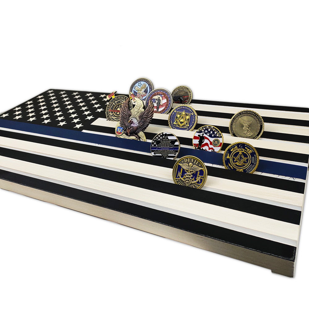 Thin Blue Line/ Stars and Stripes Engraving Challenge Coin Display mysite