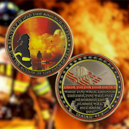 Firefighter Prayer Challenge Coin Isaiah 43:2 Firemans Honor Collectible Coin mysite