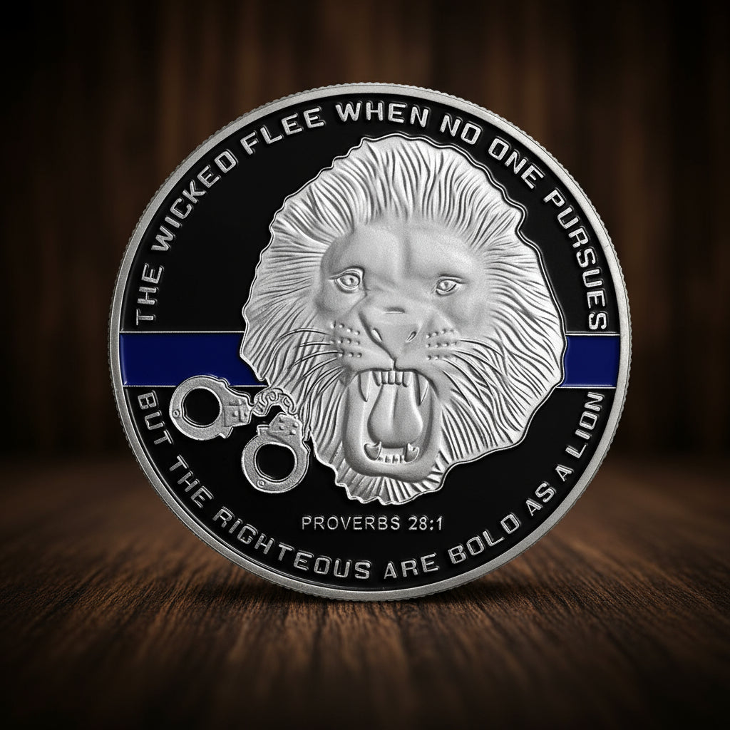 US Police Officer Thin Blue Line Lion Challenge Coin mysite