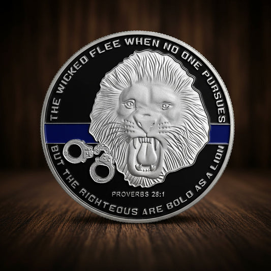 US Police Officer Thin Blue Line Lion Challenge Coin mysite