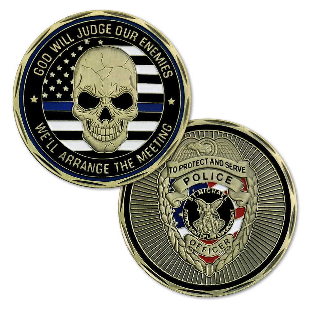 Thin Blue Line Skull St Michael Police Challenge Coin mysite