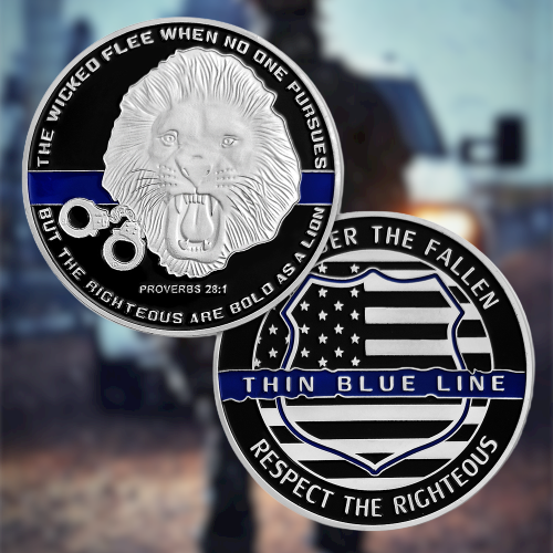 US Police Officer Thin Blue Line Lion Challenge Coin mysite