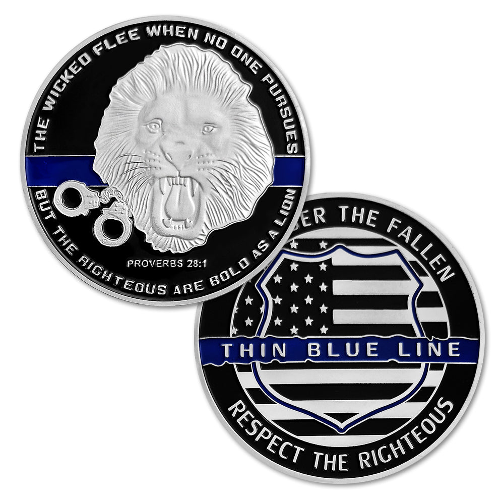 US Police Officer Thin Blue Line Lion Challenge Coin mysite