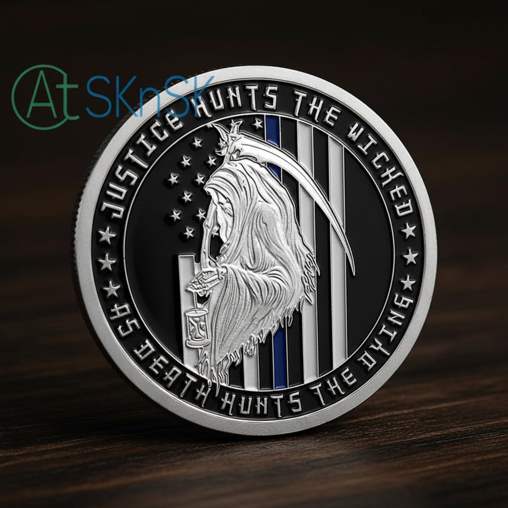US Police Thin Blue Line Justice Death Challenge Coin mysite