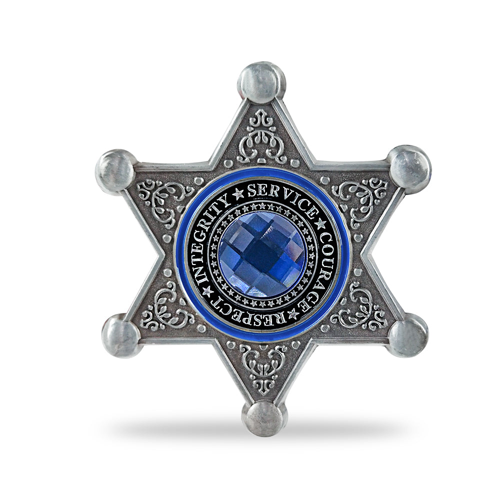 Sheriff Six Pointed Star Police Challenge Coin with Blue Gem Collectible Gift Coin mysite