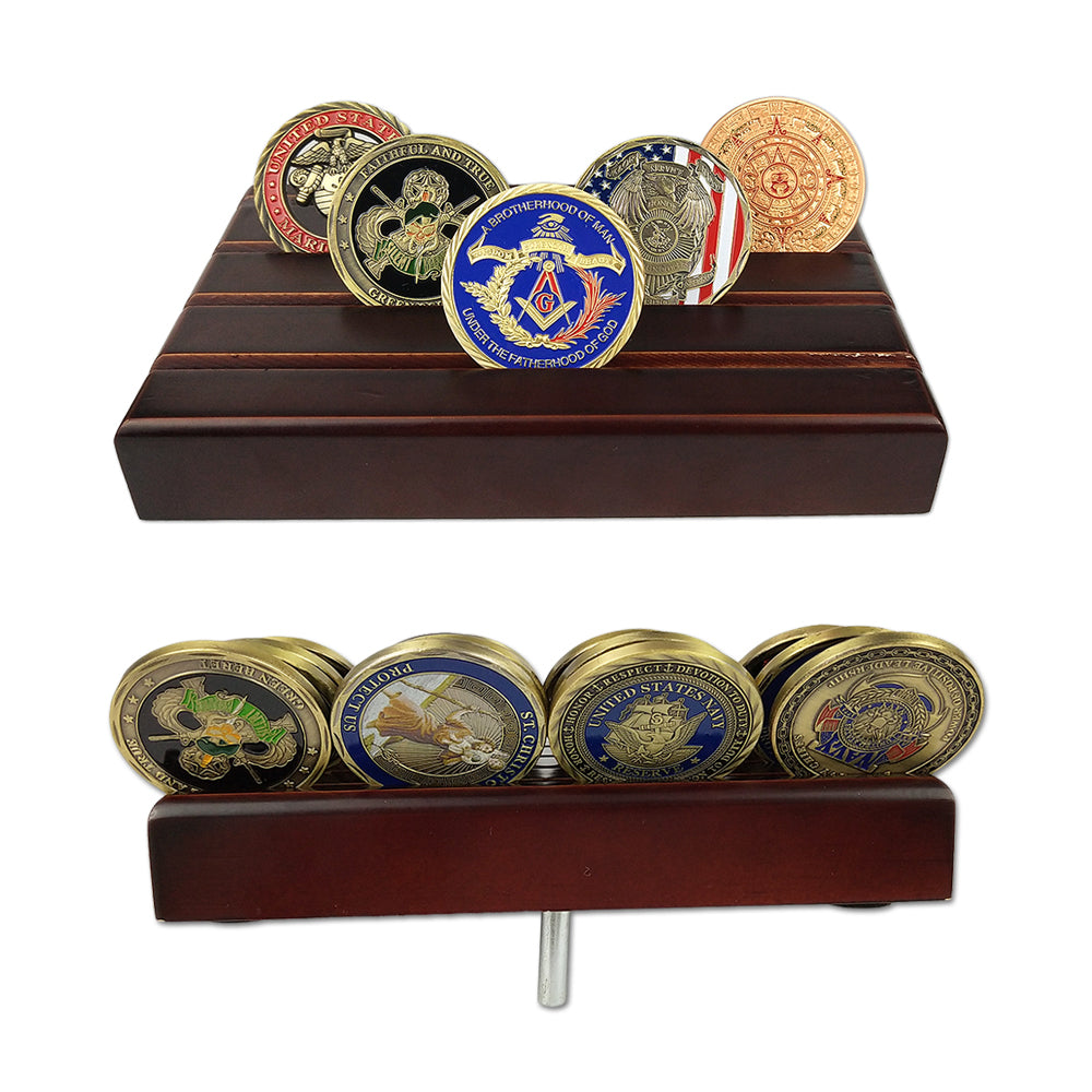 4 Rows Solid Wood Mini Challenge Coin Display mysite