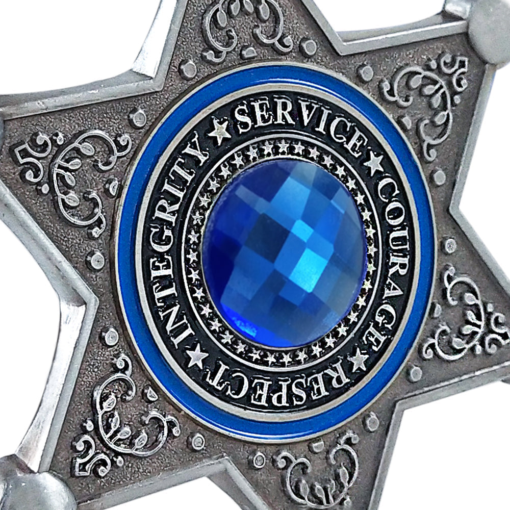 Sheriff Six Pointed Star Police Challenge Coin with Blue Gem Collectible Gift Coin mysite