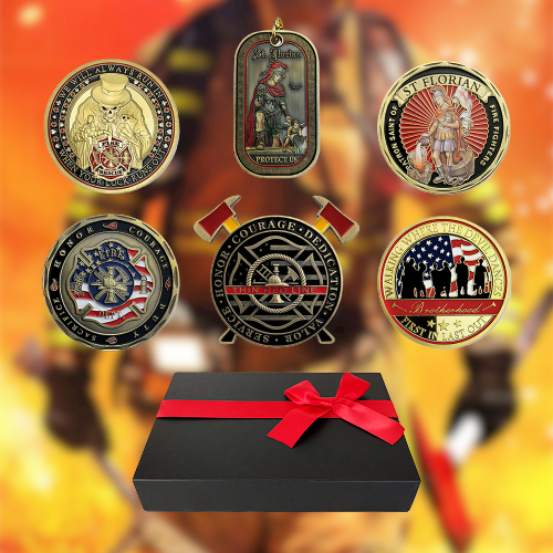 Firefighter Challenge Coin 6 Pcs Gift Bundle A Thin Red Line Ribbon Warp Box mysite